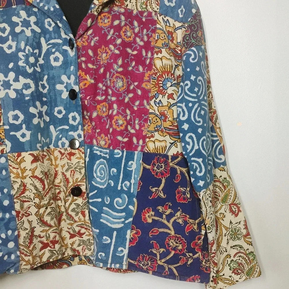Vintage Silver Stream Patchwork Boxy Relaxed Fit Artsy Lightweight Jacket OS - Picture 2 of 12